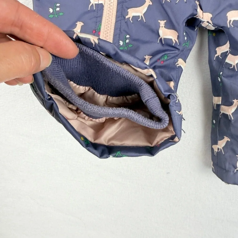 Baby‎ Boden Snowsuit Kids 12-18 Mos Navy Blue Deer Print Fleece Lined Bunting